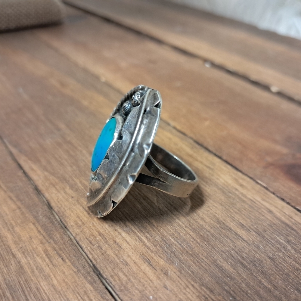 Vintage 925 Sterling Silver Native American Turquoise Ring Size 7.5 - Picture 3 of 5